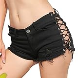 AMhomely Denim-Shorts für sexy Frauen Denim Jeans Niedrige Taille Super Mini Shorts Hosen Dehnbare Distressed Jeans Boyfriend Hotpants Halbhose Sommer Ripped Short Pants, 02 Schwarz, S