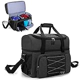 DSLEAF Bowlingtasche für 2 Bälle mit Holzballhalter und gepolsterter Trennwand, EIN Paar Bowlingschuhe und zusätzliche Essentials, nur Tasche, Schwarz