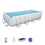 Bestway Power Steel Frame Pool Komplett-Set mit Sandfilteranlage 488 x 244 x 122 cm, lichtgrau, eckig