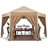 Pavillon mit Hexagonal Shape Popup Faltpavillon 12X12ft Pavillon Wasserdicht Faltbar Gartenpavillon Partyzelt Festzelt mit 6 Seitenteilen