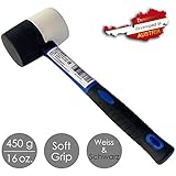 WeLiQu® Gummihammer Schwarz und Weiß, 450 g Gummi + 260 g Fiberglas-Stiel, Soft Grip, dämpfend