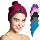 Fit-Flip Haarturban Mikrofaser – 1 Stück, saugstark und schnelltrocknend - Spezial Turban Handtuch als auch Haarhandtuch (weinrot-grau)