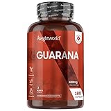 Guarana Koffein Kapseln - 4800mg reiner Guarana Extrakt pro Tagesmenge - 3 Monate Vorrat - 180 vegane Guarana Kapseln für die Konzentration - Guaranasamen - Natürliche Nahrungsergänzung - WeightWorld