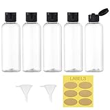 Toureal 100ML Reiseflaschen Set mit Flip Cap (5 Stück) Leere Spender Plastikflasche Set, Abfüllflaschen für Kosmetik mit Trichter (Transparent)