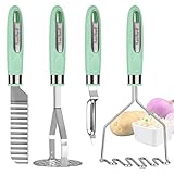 Aschef 4er Edelstahl Kartoffelstampfer kartoffelpresse Sparschäler Wellenschneider Set, Praktisch Professionell küchenhelfer für Kartoffeln Salat Obst Gemüse Zwiebeln Pommes Küche