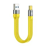 QIANRENON USB C auf USB 3.1 Kurzes Kabel 10 Gbps Type C Stecker auf USB 3.1 Stecker Flaches Flexibles Kabel USB 3.2 Gen 2 Datenkabel 100 W PD Schnelles Laden,für Smartphone Tablet,Gelb, 13 cm/5.1in