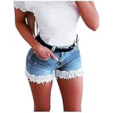 Denim-Shorts für Damen, schmal, dünn, elastisch, Spitze mit Reißverschluss, Denim-Shorts, dehnbar, Used-Look, Jeans, Boyfriend, Hotpants, halbe Hose, Sommer, zerrissene kurze Hosen, 01 Hellblau, L