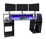 Wohnorama Gaming Tisch Schreibtisch inkl. LED RGB Beleuchtung, Setup Gamer Ablagen, Ultra Wide TV Monitor geeignet