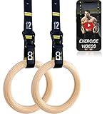 Double Circle Holz Turnringe mit verstellbaren Straps und Übungs Video Anleitung - Gym Turnringe Holz - Full Body Workout, Calisthenics, Gymnastikringe