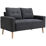 HOMCOM Sofa, 2-Sitzer, skandinavisches Design, hoher Komfort Relaxsessel mit Armlehne, Gummiholzbeine, Dunkelgrau, 145x76x88 cm