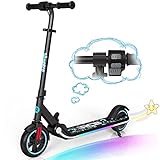 RCB Elektroroller Kinder ab 6-12 Jahren, E-Roller mit LED-Anzeige, Bunte Neonlichter, Einstellbare Höhe und Geschwindigkeit, Nur 6.65KG Faltbarer E-Scooter, Geschenk für Kinder