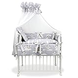 Baby Delux Beistellbett Set Babybett Stubenwagen weiß 90x40 mobil mit Rädern inkl. Matratze Bettwäsche (Drache grau), Einzel