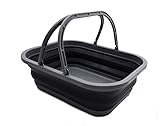 SAMMART 12L Faltbare Wanne mit Griff - Tragbarer Picknickkorb/Krater im Freien - Faltbare Einkaufstasche - Platzsparender Vorratsbehälter (Grey/Black, 1)