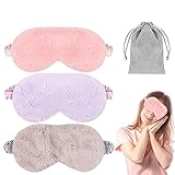 Schlafmasken für Frauen, 3 Stück Verdunkelungs-Augenmaske, weiche Nachtmaske, flauschige Augenabdeckungen mit Reisetasche, Schlaf-Augenbinde für Frauen und Kinder (rosa/lila/grau)