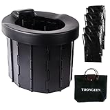 TOONGEEN Campingtoilette Faltbar, Mobile Camping Toilette WC Klo Klapptoilette für Unterwegs, Notfall, Camping, Staus, Angeln, Festivals (Schwarz)