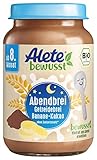 Alete bewusst Abendbrei Getreidebrei Banane-Kakao, ab dem 8. Monat, Babybrei mit Kakaopulver & Banane zum Löffeln, Bio Babynahrung aus dem Glas, 6 x 190 g