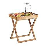 Relaxdays Tabletttisch klappbar, Serviertisch Walnuss-Holz, Klapptisch klein, Serviertablett, HxBxT: ca. 54 x 52 x 36 cm