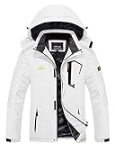 TACVASEN Herren Winter Winddichte Winterjacke Warme Fleece-Futter Ski Übergangsjacke mit Abnehmbarer Kapuze, Weiß