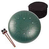 LOMUTY Stahlzungentrommel, 12 Zoll 30 cm Steel Tongue Drum, C-Dur 11 Noten, Handtrommel HandPan Drum mit Drumsticks,Musikbuch,Tragetasche und Fingerpicks(Grün)