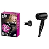 Braun Satin Hair 1 Style&Go Haartrockner, Föhn mit Stylingdüse, klappbar, HD130, schwarz