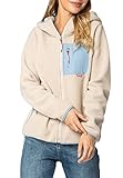 Sublevel Damen Colorblock Fleece-Jacke mit Brusttasche Light-beige S