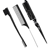 3 Stück Slick Brush Set Borsten Haarbürste Teasing Comb Edge Haarbürste Fellpflege Kämme Stabiler Rattenschwanz Kamm für Frauen Babys Kinder Haare (Schwarz)