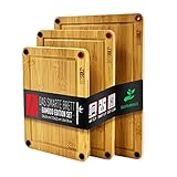 REDSALT® innovatives Bambus Schneidebrett 3er Set rutschfest | FSC zertifizierte Premium Holz-Bretter | 38x26 32x22 26x18cm beidseitig verwendbar antibakteriell mit Saftrille | Küchenbrett Kochen