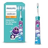 Philips Sonicare For Kids, elektrische Schallzahnbürste mit App, für Kinder ab 3 Jahren, mit SmarTimer und QuadPacer für eine gründliche Reinigung, Türkis, Modell HX6322/04