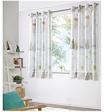 heimtexland ® Vorhang Kindergardine Skandi Leinen Optik Natur Bunt Deko Gardine Kinderzimmer Transparent Typ755 Ösenschal HxB 175x135 cm