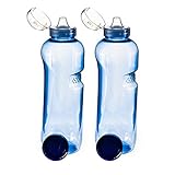 2 x 1 L Trinkflasche aus Tritan mit 2 x Trinkdeckel Flip Top Sportdeckel