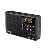 Radios DAB/DAB + Digital & FM. Radio, Bluetooth-Kopfhörer-Buchse-Akku-Vollband TUPFEN Radios tragbares Radio mit TF. Kartenwiedergabe. USB Geladen (Color : Black)