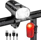 LED Fahrradlicht Set, STVZO Zugelassen Fahrradbeleuchtung Fahrradlampe Wasserdicht und USB-Aufladung Fahrrad Licht Bike Light mit Frontlichter und Rücklicht, für Kinder und Erwachsene