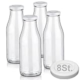 4 Milchflaschen 500ml mit 8 Deckel BPA frei Saftflaschen Glasflaschen 0,5L auch erhältlich mit 2/6/9/12/20 Flaschen Smoothie Weithalsflaschen Milchflasche leer zum Befüllen Trinkflasche Schraubdeckel