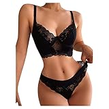 Zilosconcy Reizwäsche Body Suit Panties Zweiteiliger Nachtwäsche Damen Dessous Set Babydoll Sexy Negligees Lingerie Outfit mit Tanga Damen BH Set Spitze BH Und String Damen Dessous Sexy Set