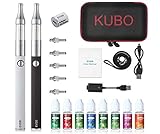 E Zigarette Starterset Elektronische Zigarette/E Shisha Doppelset: 2x EVOD 1100mAh Akku+2x Mini Protank Verdampfer+5x Extra Verdampferköpfe+8x10ML Liquid ohne Nikotin KUBO (2 Stück Schwarz+Weiß)