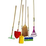 Rekord Kinder Gartengeräte Set 6-teilig Schaufel, Spitzspaten, Rechen, Besen, Laubbesen, Reisstrohbesen - Metall - Holz-Stiel (76cm) Gartenspielzeug, Gartenset, Kinder-Gartenwerkzeug