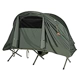 COSTWAY 4 in 1 Campingzelt Set Erhöhtes Feldbett und Zelt, Faltbares Kuppelzelt, Campingbett mit aufblasbare Matratze & Tragetasche & wasserdichter Abdeckung für 1 Personen (Grün)