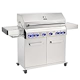 TAINO Platinum Gasgrill komplett Edelstahl Backburner Sear-Burner Power-Zone Keramik-Brenner BBQ Grillwagen Griller Gusseisen Seitenkocher Piezozündung (Platinum 6+2)