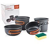 Tentock Camping Kochgeschirr Set Leicht Outdoor Kochset Aluminium Faltbar Pfannen & Töpfe Set Tragbar für 2-4 Personen Geschirr Set Camping Kochutensilien für Backpacking Wandern Picknick(4 in 1)