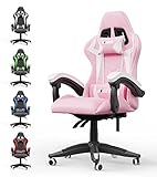 bigzzia Gaming Stuhl Ergonomisch - Gamer Stühle mit Lendenkissen + Kopfstütze Gaming Chair Höhenverstellbar Computerstuhl Bürostuhl für Erwachsene Mädchen Junge, Rosa