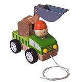 Bieco Nachzieh Bagger Holz | Nachziehspielzeug ab 1 Jahr | Baby Spielzeug Holz Bagger zum Nachziehen | Schaufel Bagger Holz ab 1 Jahr | Holzspielzeug Nachzieh-Bagger mit Schaufel l Nachziehtier Krahn