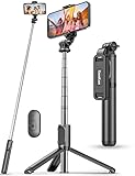 Selfie Stick Stativ, Erweiterbar 4 in 1 Selfie Stange & Handy Stativ mit Kabelloser Fernbedienung, Mini Selfiestick für iPhone 13/12/11 Pro/XS Max/XS/8, Samsung Smartphones