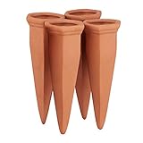 Relaxdays Tonkegel Bewässerung 4er Set, Pflanzen Wasserspender Ton, Wein und PET Flaschen Bewässerungskegel, Terracotta