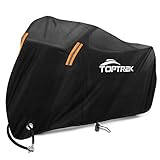 TOPTREK Motorrad Abdeckplane Outdoor Winterfest Wasserdicht Motorradgarage 210T Oxford Stoff – XXL Motorradabdeckung für Harley-Davidson, Honda, Suzuki, Kawasaki (245*105*125 cm)