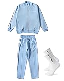 BAODANBA Palm-Angel Anzug Herren, Damen Sweatshirts Trainingsanzüge Jacke Brief Set Activewear-Jogginghose Kapuzenpullover für Unisex, Mit Socken (Light blue, L)