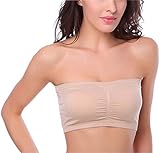 HOEREV BH Tube Top Bandeau Style Abnehmbare Padding BH Nahtlose Stretch, Beige - Beige, Gr. Small