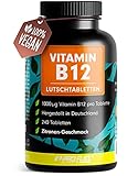 Vitamin B12 Lutschtabletten 240x ZITRONE - 1000µg (mcg) aktives Methylcobalamin B12 - leckerer Geschmack - vegan & hochdosiert - vegane Tabletten zum Lutschen - Ohne Zuckerzusatz - mit Xylit gesüßt