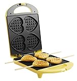 Bestron Waffeleisen für Herzwaffeln am Stiel, Waffelmaker mit Antihaftbeschichtung für Herzform-Waffeln, Retro Design, 780 Watt, Farbe: Gelb