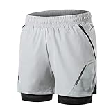 ERYUE Herren Laufshorts, 2-in-1-Herren-Laufshorts mit Reißverschlusstaschen, schnell trocknende Trainingsshorts für das Training im Fitnessstudio