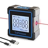 Digitaler Winkelmesser Magnetisch mit LCD, Elektronischer Neigungsmesser, Laser Winkelmesser 3 in 1, Wiederaufladbare Wasserwaage Inklinometer